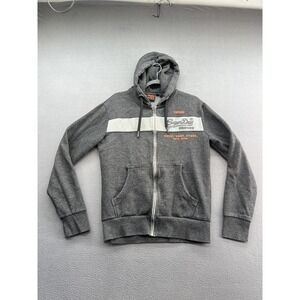 Superdry Hoodie Mens Medium Gray Full Zip Sweatshirt Tokyo Japan Graphic Fleece